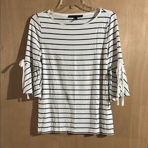 White House Black Market White and Black Flared Sleeve Blouse